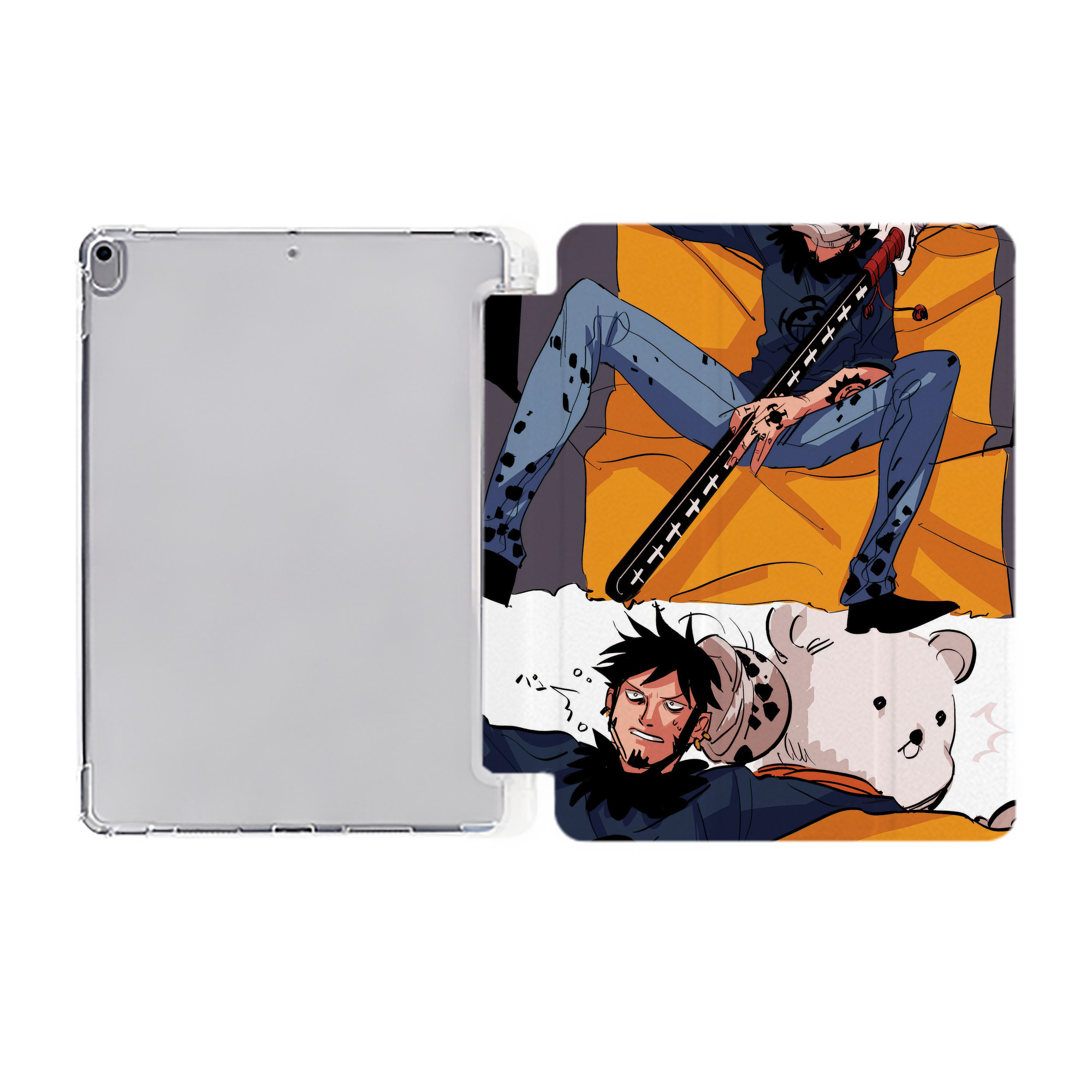 ワンピース ONE PIECE IPad ケース ペン収納付き 三つ折りスタンド PUレザー×シリコン 対応機種9.5/10.5/10.9インチ